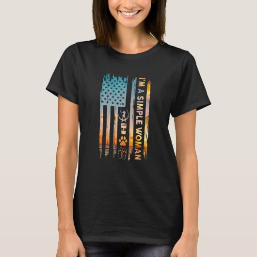 I M A Simple Woman Archery American Flag Dog Cat P Tシャツ (正面)