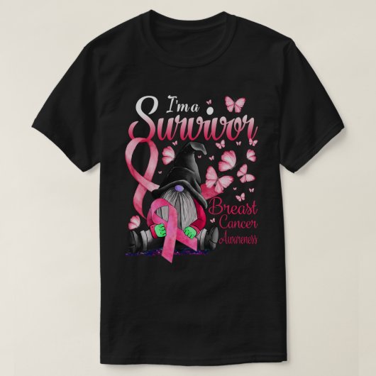 I’m A Survivor Gnome Pink Ribbon Breast Cancer Awa Tシャツ (デザイン正面)