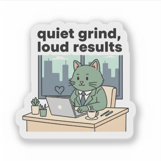 I’m Building a New Me Sticker Cute Cat Motivation シール (正面)