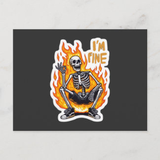 I’m Fine Skeleton on Fire Funny Sticker Illustrati ポストカード