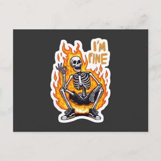 I’m Fine Skeleton on Fire Funny Sticker Illustrati ポストカード (正面)