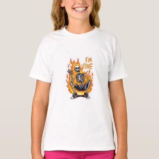 I’m Fine Skeleton on Fire Funny Sticker Illustrati Tシャツ