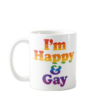 “I’m Happy & Gay” マグカップ - ボールドプライドコーヒーカップ