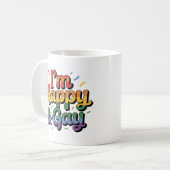 “I’m Happy & Gay” マグカップ - ユーモアあふれるプライドカップ (正面左)