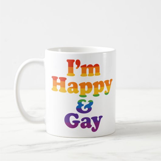 “I’m Happy & Gay” Mug – Bold Pride Coffee Cup  コーヒーマグカップ (左)