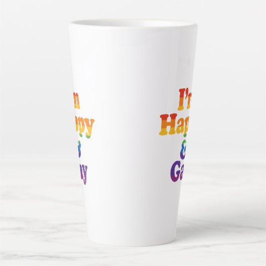 “I’m Happy & Gay” Mug – Bold Pride Latte Cup  カフェラテマグ (正面)