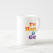 “I’m Happy & Gay” Mug – Bold Pride Latte Cup  ボーンチャイナマグカップ (正面右)