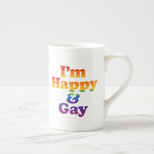 “I’m Happy & Gay” Mug – Bold Pride Latte Cup  ボーンチャイナマグカップ (右)