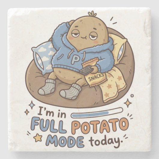 I’m in full potato mode today| Couch Potato Potato ストーンコースター (正面)