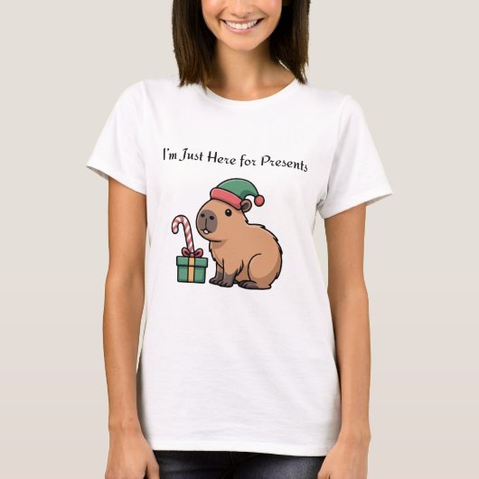 I’m Just Here for the Presents | Cute Capybara Chr Tシャツ (正面)