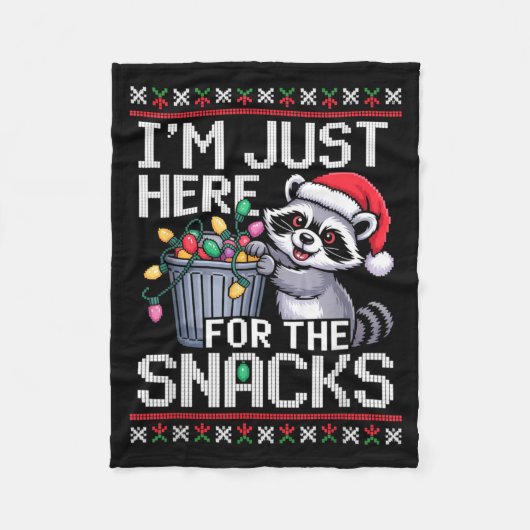I’m Just Here For The Snacks Raccoon Christmas Ugl フリースブランケット (正面)