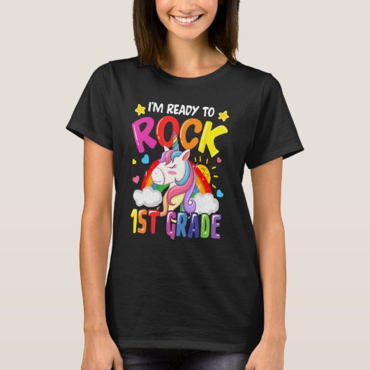 I M Ready To Rock 1年生UnicornレインボーバックT Tシャツ (正面)