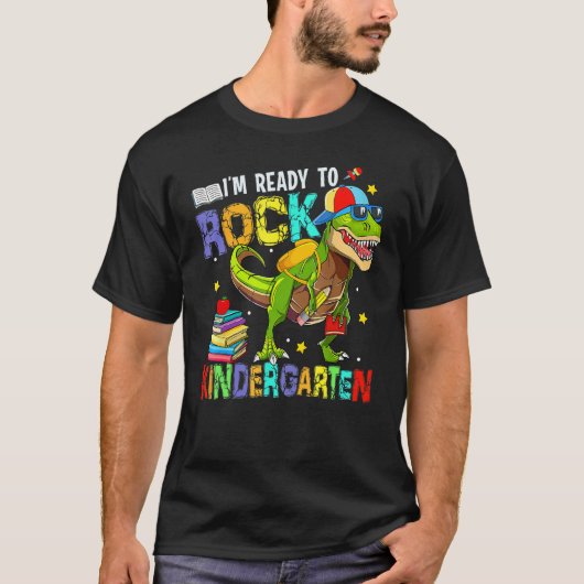 I m Ready To Rock Kindergarten Cool Dino Boys Back Tシャツ (正面)