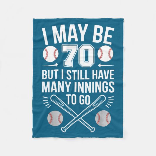 I May Be 70 Baseball Player 70th Birthday Party フリースブランケット (正面)