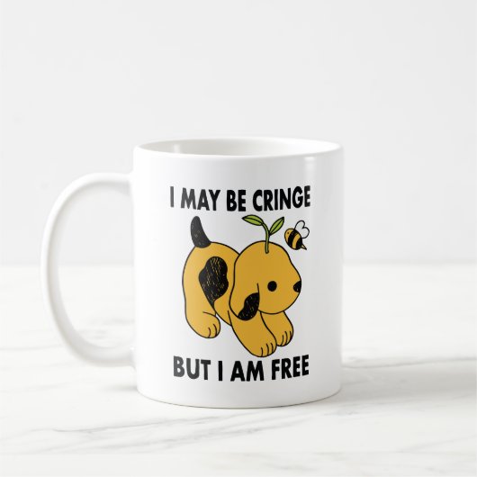 I May Be Cringe But I am Free Cute Puppy コーヒーマグカップ (左)