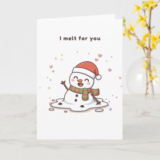 I Melt for You Cute Puchi Dōshi Snowman カード (黄色い花)
