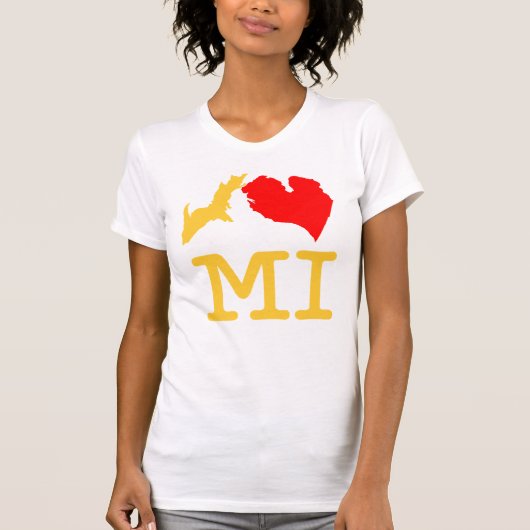 I ♥ MI (Iのハートミシガン州)のトウモロコシ及び青い、女性のT Tシャツ (正面)