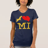I ♥ MI (Iのハートミシガン州)のトウモロコシ及び青い、女性のT Tシャツ (正面)