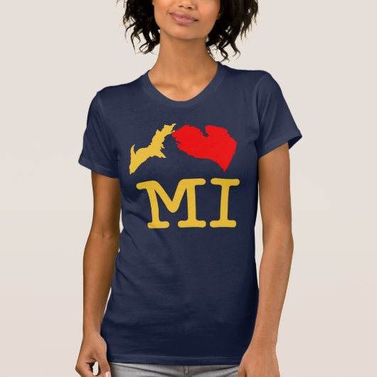 I ♥ MI (Iのハートミシガン州)のトウモロコシ及び青い、女性のT Tシャツ (正面)