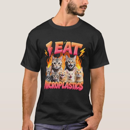 I Microplastics食べ Catミームのおもしろいブートレグのグラフィック Tシャツ (正面)