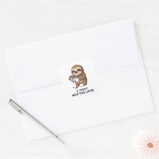 I Might Need Coffee Later - Lazy Sloth Humor スクエアシール (封筒)