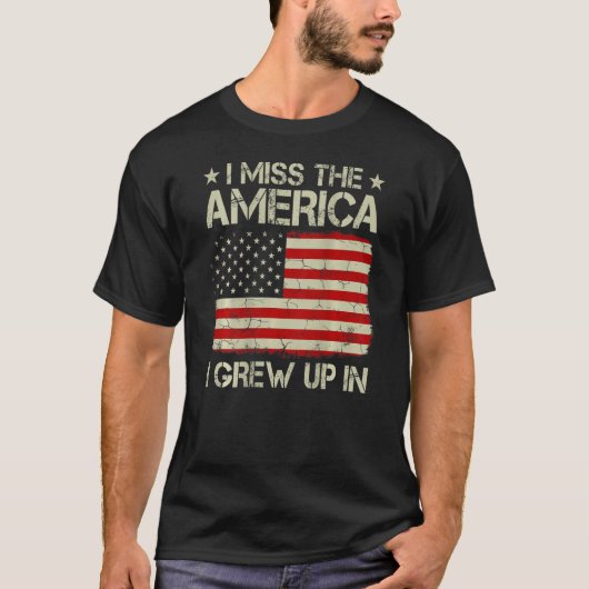 I Miss The America I Grew Up In Retro American Fla Tシャツ (正面)