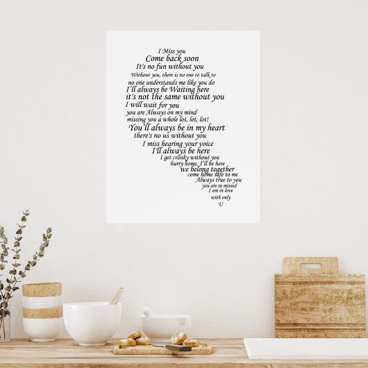 I Miss You  Text in Half of Heart ポスター (キッチン)