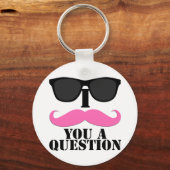 I mustache you a questionピンクとサングラス キーホルダー (正面)