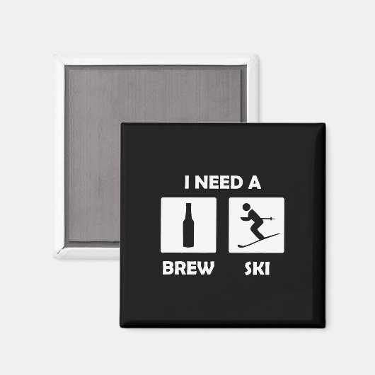 I Need A Brewski Funny Beer Drinking Skier Ski Vac マグネット (正面/裏面)