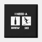 I Need A Brewski Funny Beer Drinking Skier Ski Vac マグネット (正面)