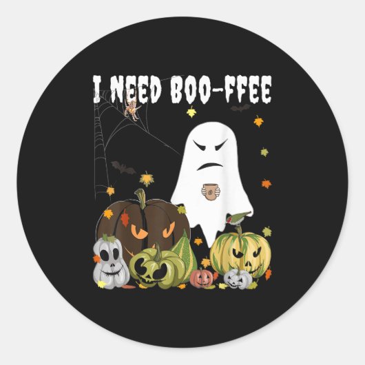 I Need Boo-ffee Ghost Jack-o-lantern Coffee Lover  ラウンドシール (正面)