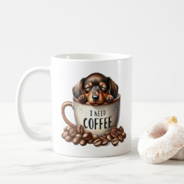 I Need Coffee - カップの中の子犬  コーヒーマグカップ
