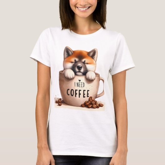 I NEED COFFEE AND A SHIBA INU DOG Tシャツ (正面)