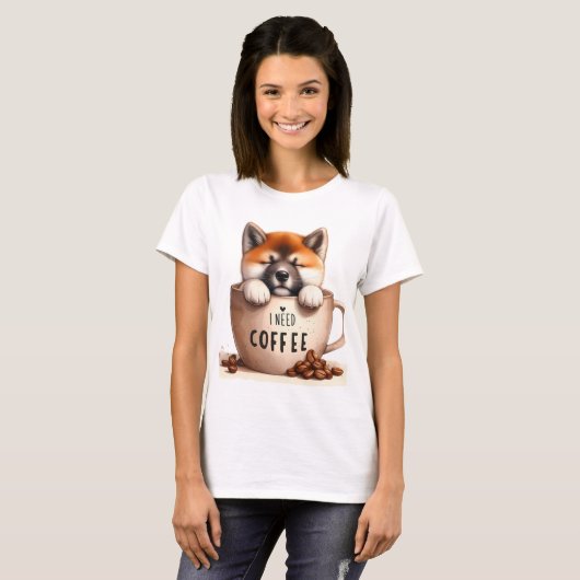I NEED COFFEE AND A SHIBA INU DOG Tシャツ (正面フル)