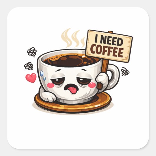 I Need Coffee Funny Quote | Coffee Lover Humor スクエアシール (正面)