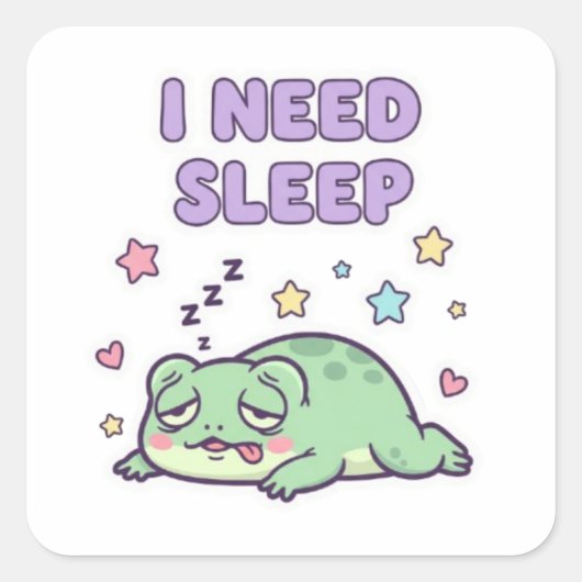 I Need Sleep Frog Sticker Cute Sleepy Frog Exhaust スクエアシール (正面)