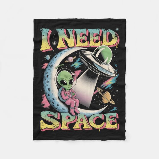 I Need Space Astronomy Alien Retro フリースブランケット (正面)