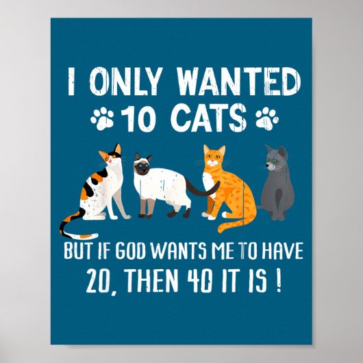 I Only Wanted 10 Cats - Pets Funny Cats Quote Humo ポスター (正面)