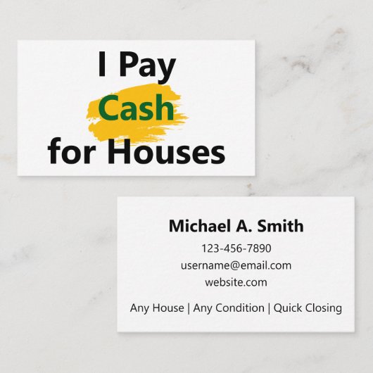 I Pay Cash for Houses 名刺 (正面/裏面)