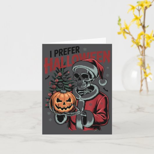 I Prefer Halloween Christmas Creepy Cute Skeleton  カード (黄色い花)