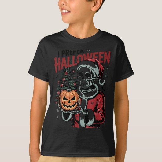 I Prefer Halloween Christmas Creepy Cute Skeleton  Tシャツ (正面)