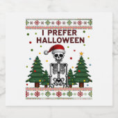 I Prefer Halloween Skeleton Ugly Christmas Skull S スパークリングワインラベル (シングルラベル)