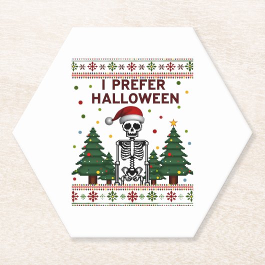 I Prefer Halloween Skeleton Ugly Christmas Skull S ペーパーコースター (正面)