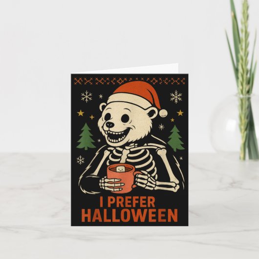 I Prefer Halloween Tree Bear Skeleton Christmas Wo カード (正面)