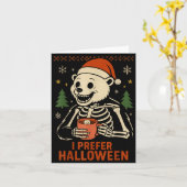 I Prefer Halloween Tree Bear Skeleton Christmas Wo カード (黄色い花)