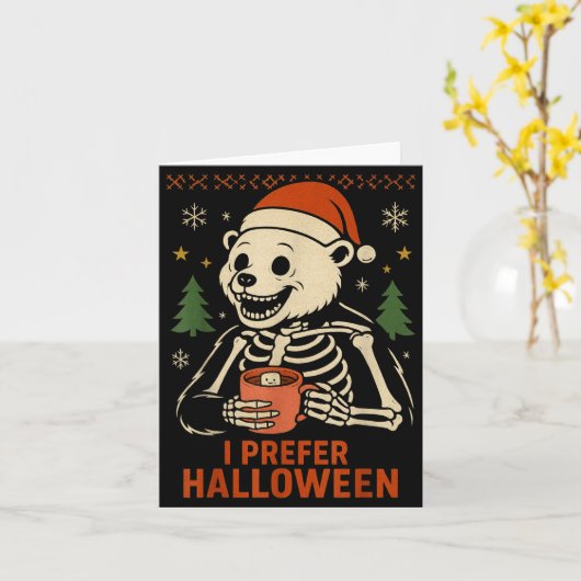 I Prefer Halloween Tree Bear Skeleton Christmas Wo カード (黄色い花)