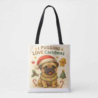  I Pugging Love Christmas Tote Bag トートバッグ