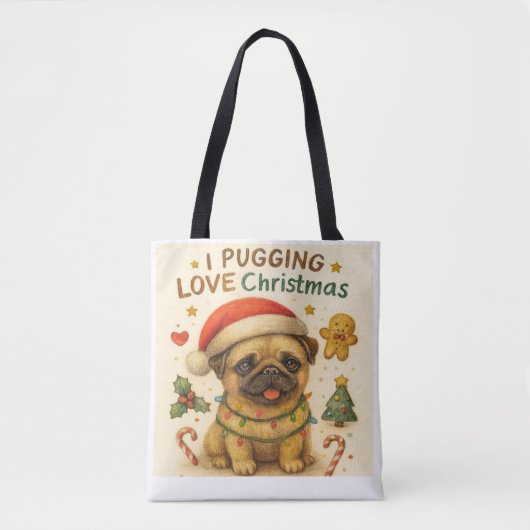  I Pugging Love Christmas Tote Bag トートバッグ (正面)