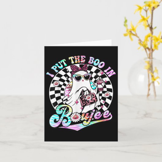 I Put The Boo In Boujee Fantôme Rétro Zèbre Léopar カード (黄色い花)