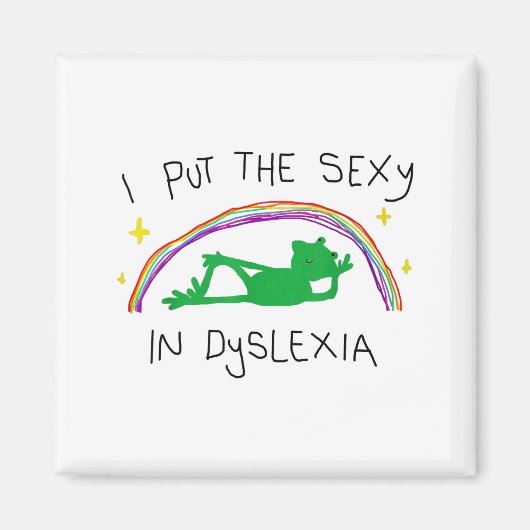 I Put The Y In Dyslexia Funny Cute Frog Saying Quo マグネット (正面)